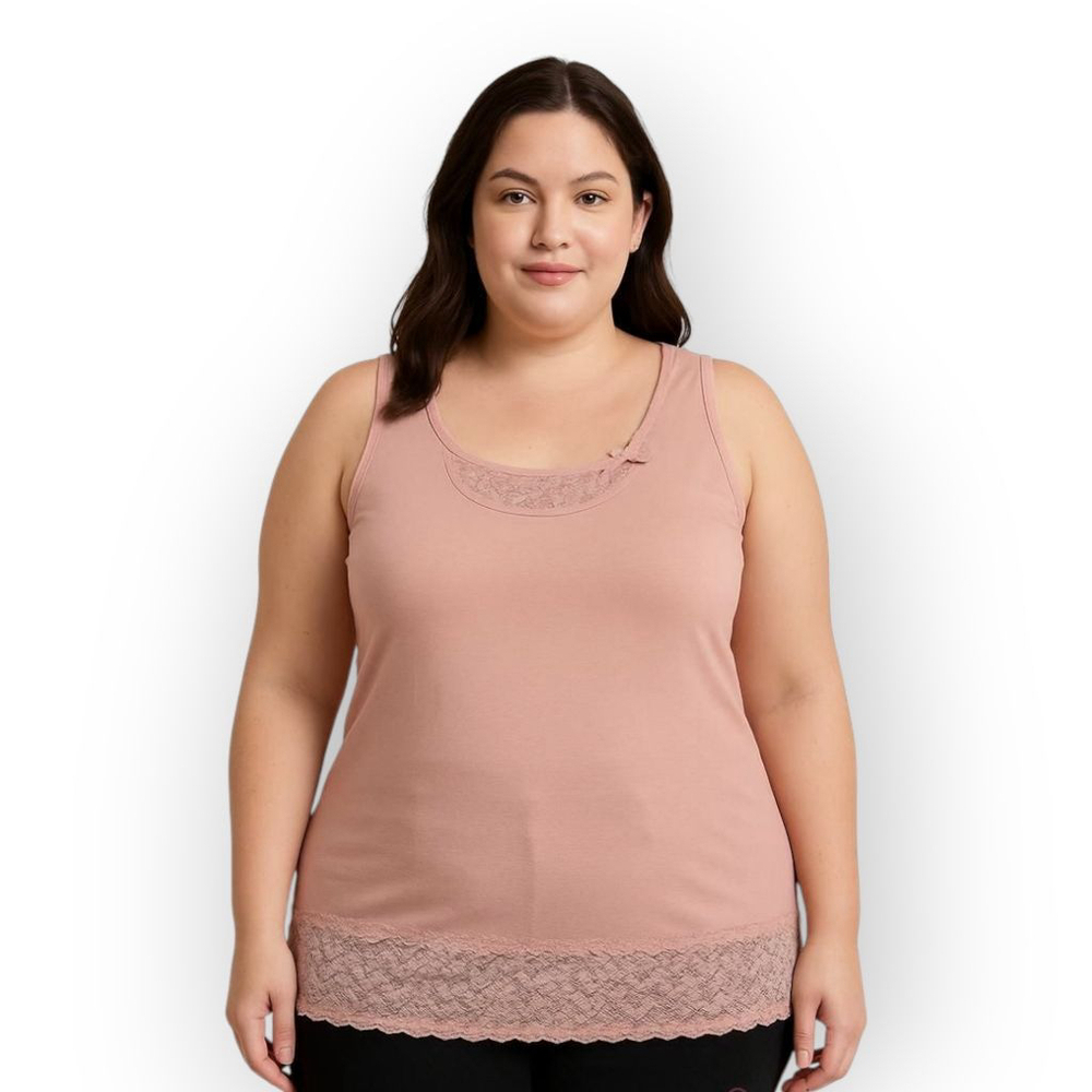 Ellos Pink Lace Trim Tank Top 2X